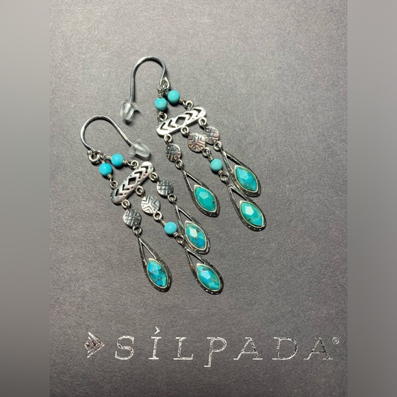 Silpada Vintage Sterling, Turquoise & Magnesite CHIC Chandelier Earrings - Picture 1 of 15
